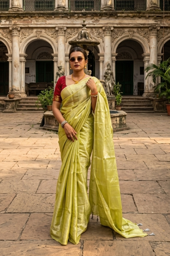 lime yellow handloom tissue saree