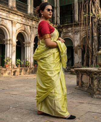 lime yellow handloom tissue saree 2