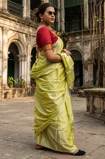 lime yellow handloom tissue saree