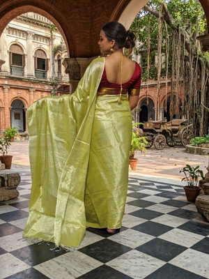 lime yellow handloom tissue saree 3