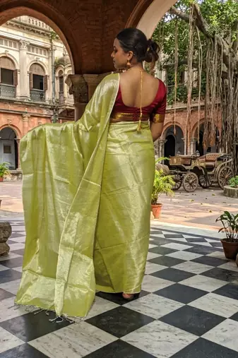 lime yellow handloom tissue saree