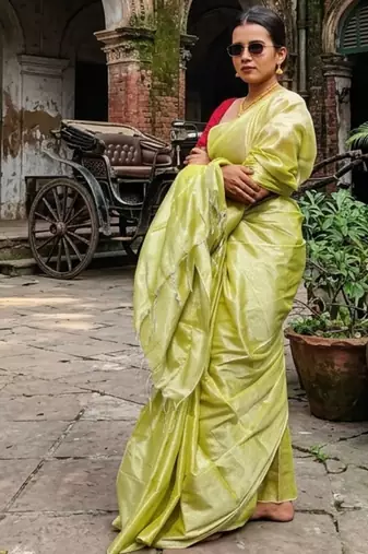 lime yellow handloom tissue saree