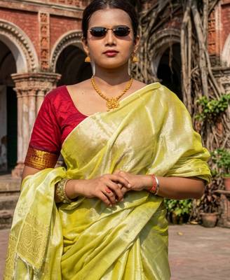 lime yellow handloom tissue saree 5