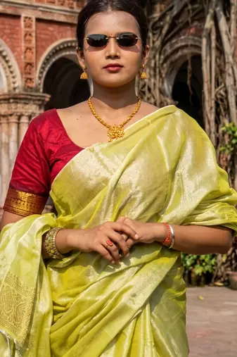 lime yellow handloom tissue saree