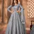 Gray embroidered net semi-stitched anarkali suit