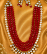 Multi layer pearl beaded kundan gold plated necklace set