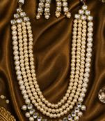 Traditional Pearl Beaded Kundan Multi Layer Necklace Set