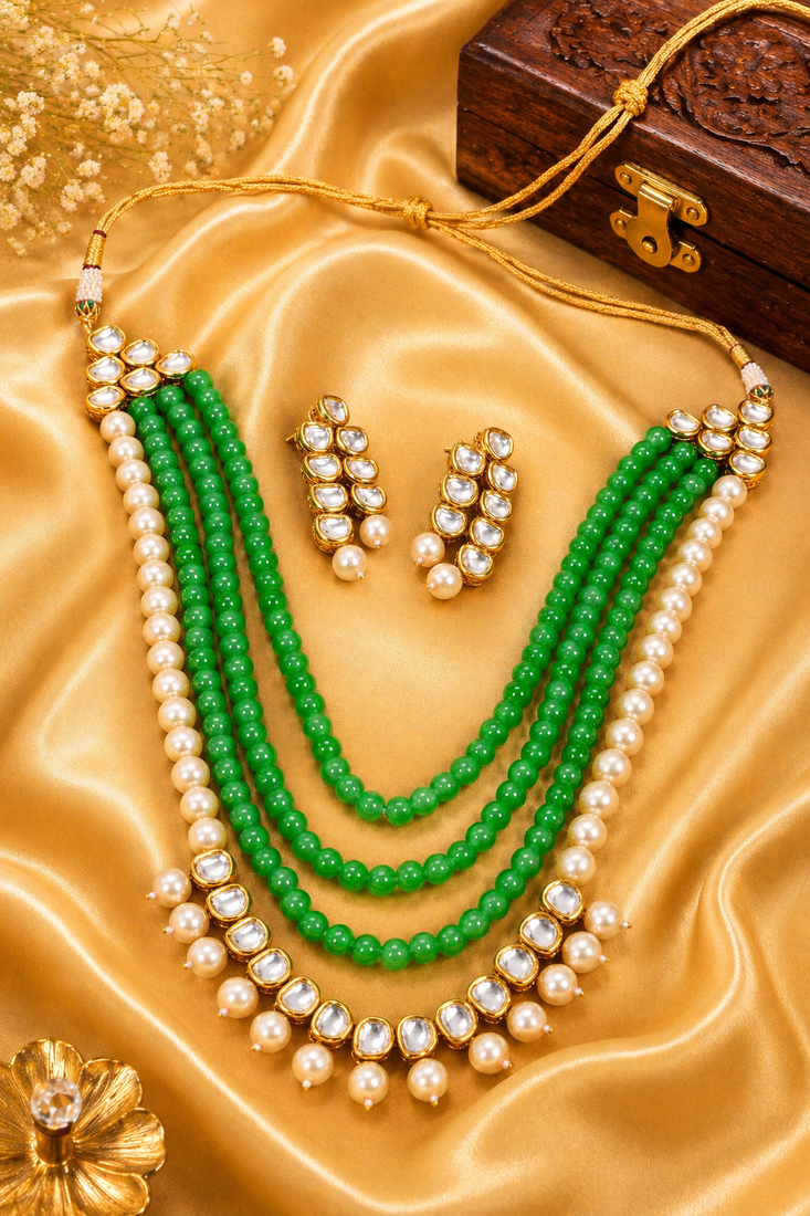 Wedding Wear Pearl Beaded Kundan Necklace Set