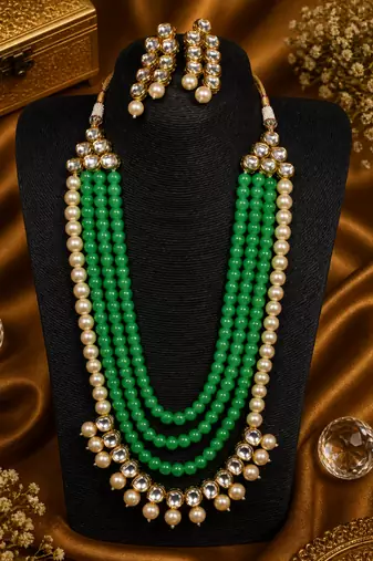 Wedding Wear Pearl Beaded Kundan Necklace Set