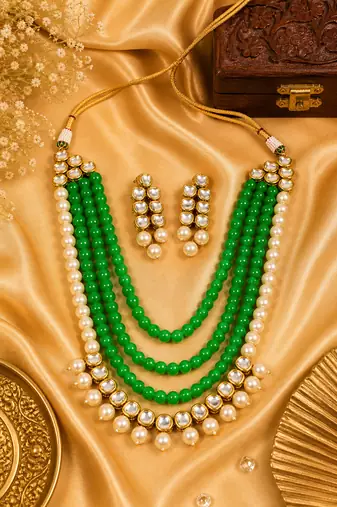 Wedding Wear Pearl Beaded Kundan Necklace Set