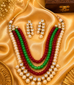 Ethnic Pearl Beaded Kundan Layered Necklace Set