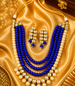 Party Wear Multi Layer Pearl Kundan Necklace Set