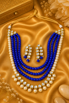 Party Wear Multi Layer Pearl Kundan Necklace Set 3