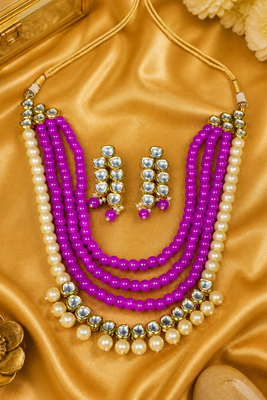 Royal Multi Layer Pearl Beaded Kundan Necklace Set 1