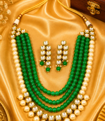 Elegant Multi Layer Pearl Beaded Kundan Jewelry Set
