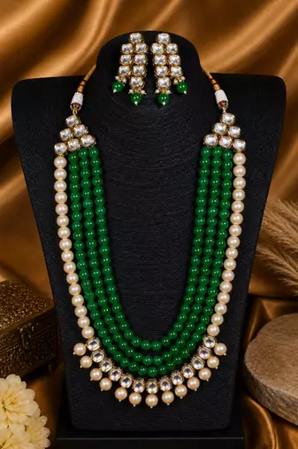 Elegant Multi Layer Pearl Beaded Kundan Jewelry Set