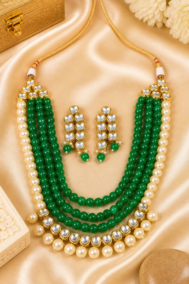 Elegant Multi Layer Pearl Beaded Kundan Jewelry Set 3