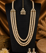 Multi layer pearl beaded kundan gold plated necklace set