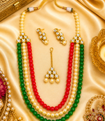 Gold Plated Multi Layer Pearl Beaded Kundan Necklace Set