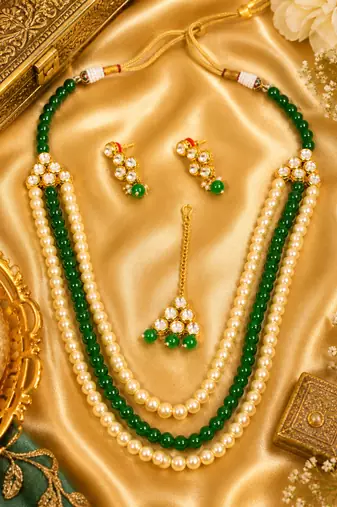 Traditional Multi Layer Pearl Beaded Kundan Necklace Set