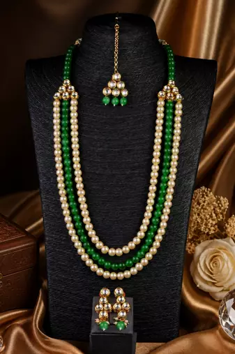 Traditional Multi Layer Pearl Beaded Kundan Necklace Set