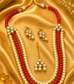 Multi Layer Pearl Beaded Kundan Ethnic Necklace Set