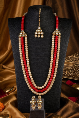 Multi Layer Pearl Beaded Kundan Ethnic Necklace Set 2