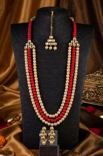 Multi Layer Pearl Beaded Kundan Ethnic Necklace Set
