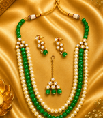 Party Wear Multi Layer Pearl Beaded Kundan Necklace Set