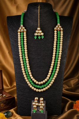 Party Wear Multi Layer Pearl Beaded Kundan Necklace Set 2