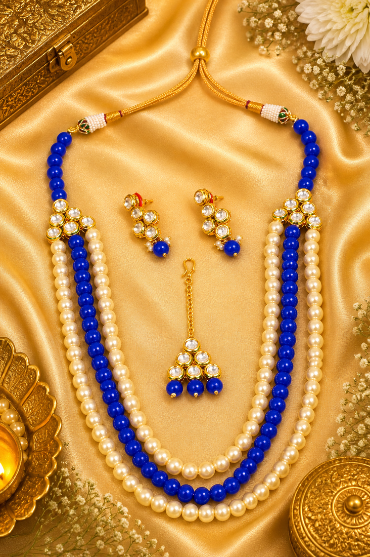 Timeless Multi Layer Pearl Beaded Kundan Necklace Set