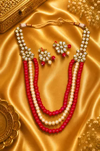 Designer multi layer pearl beaded kundan ethnic necklace set