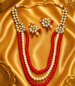 Designer multi layer pearl beaded kundan ethnic necklace set