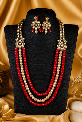 Designer multi layer pearl beaded kundan ethnic necklace set 2