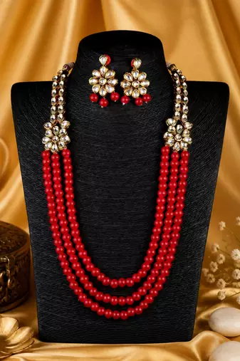 Traditional Indian Multi Layer Pearl Beaded Kundan Necklace Set