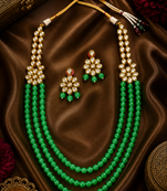 Multi Layer Kundan Pearl Beaded Gold Plated Necklace Set