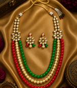 Pearl Beaded Multi Layer Kundan Necklace Set for Women