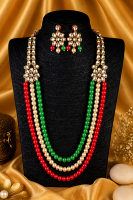 Pearl Beaded Multi Layer Kundan Necklace Set for Women 2
