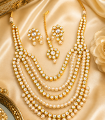 Designer layered pearl kundan necklace set for weddings