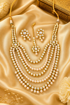 Designer layered pearl kundan necklace set for weddings 2