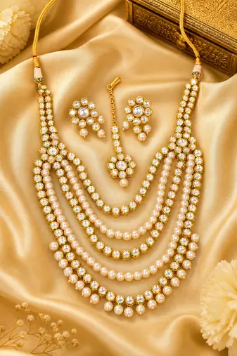 Designer layered pearl kundan necklace set for weddings