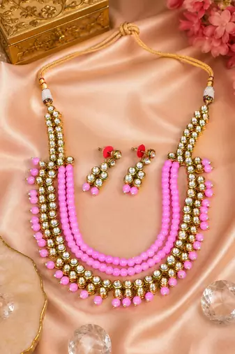 Statement multi layer beaded kundan necklace set