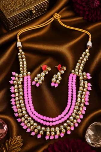 Statement multi layer beaded kundan necklace set