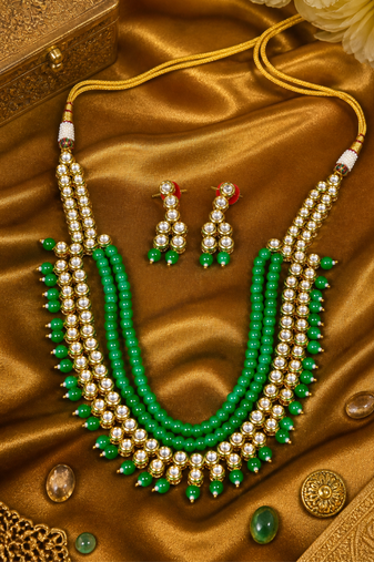 Multi Layer Beaded Kundan Necklace Set for Women