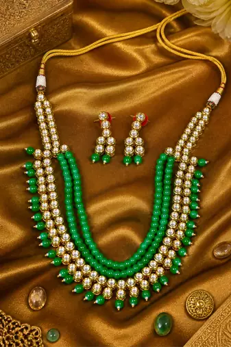 Multi Layer Beaded Kundan Necklace Set for Women
