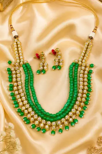 Multi Layer Beaded Kundan Necklace Set for Women