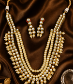 Party Wear Pearl Beaded Kundan Multi Layer Necklace Set