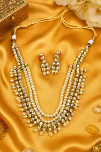 Party Wear Pearl Beaded Kundan Multi Layer Necklace Set
