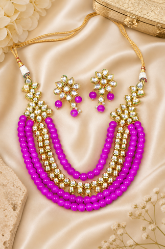 Kundan beaded multi layer haar necklace set