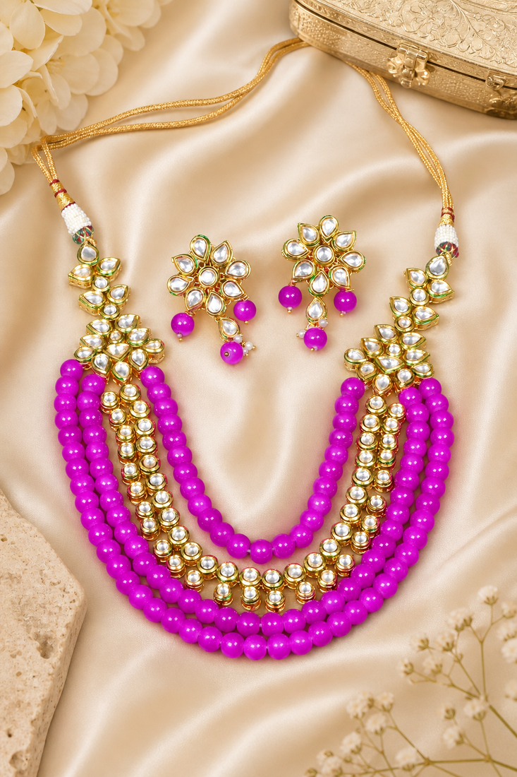 Kundan beaded multi layer haar necklace set